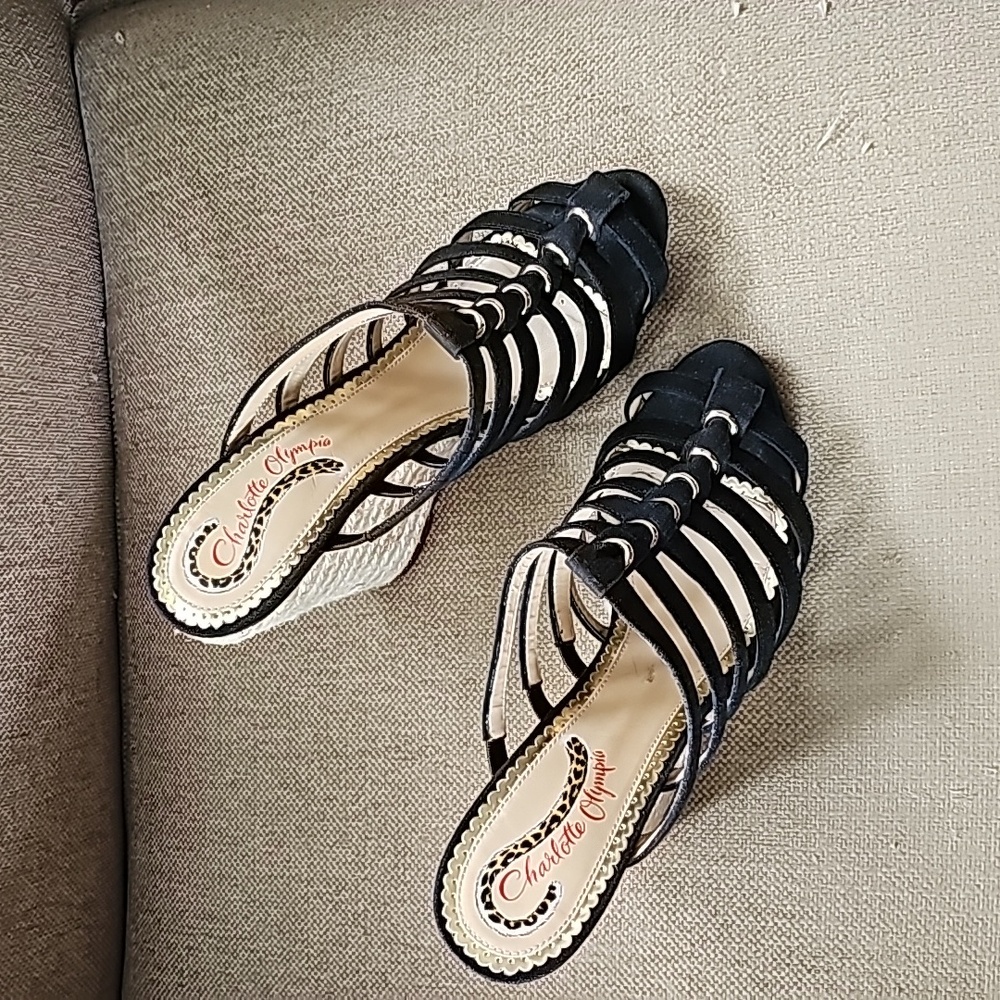 Charlotte Olympia Black Fabric Espadrille Wedges EU 39 Summer Sandals